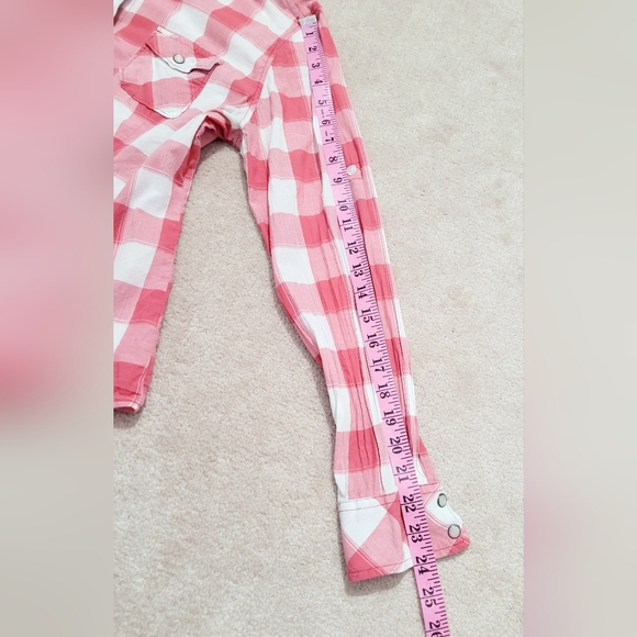 North River Women’s Pearl Snap Western Shirt Medium Pink White Plaid 100% Cotton - Picture 12 of 13